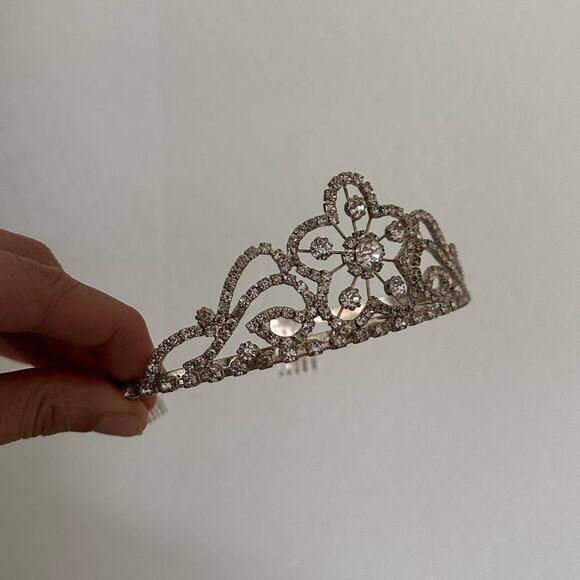 Vintage Women’s Rhinestone Tiara Hair Comb Silver Tone Bridal
